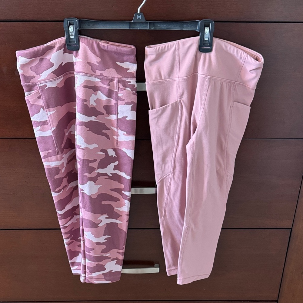 Athleta Kids Pink Camo & Solid Leggings Duo - Soft Stretch Bottoms